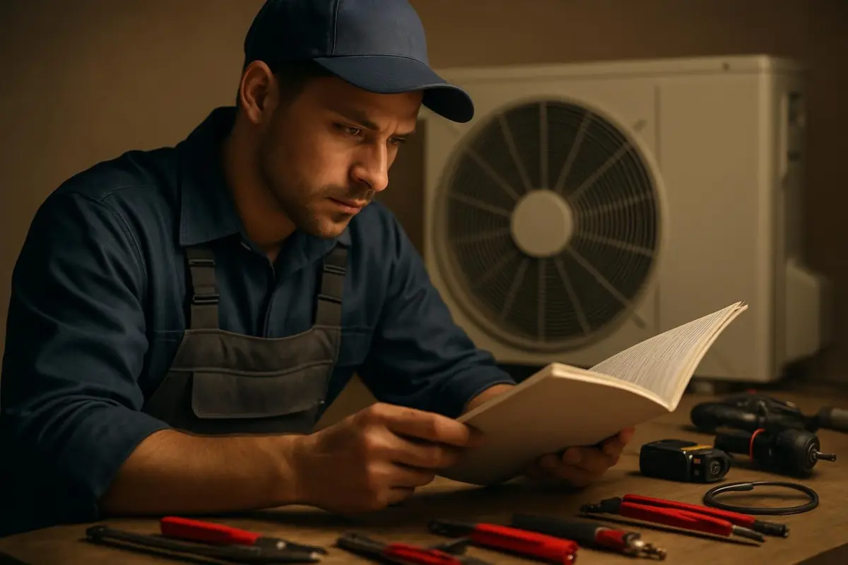 Technicus bestudeert de installatiehandleiding