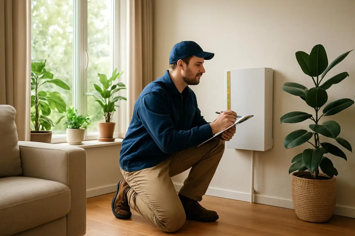 Lokale installateur controleert huis voor installatie.