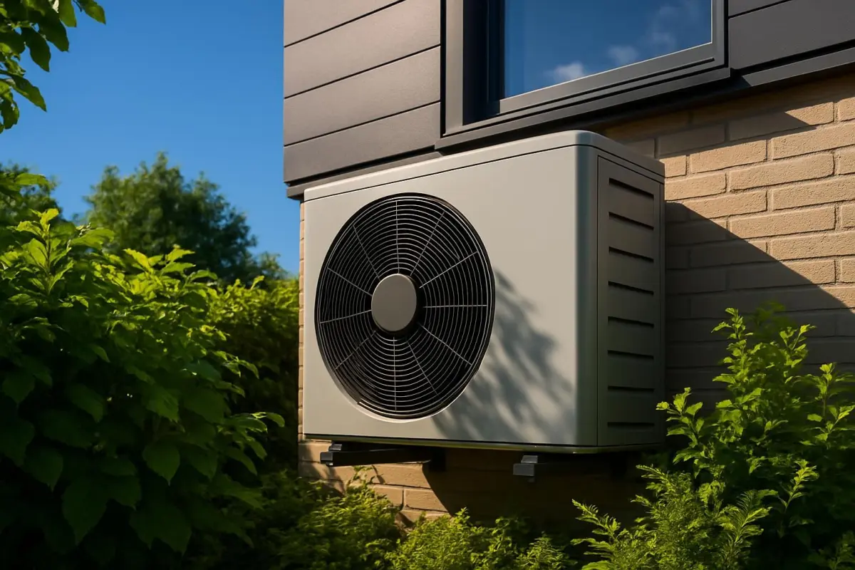 Dichtbij een warmtepomp op een modern huis